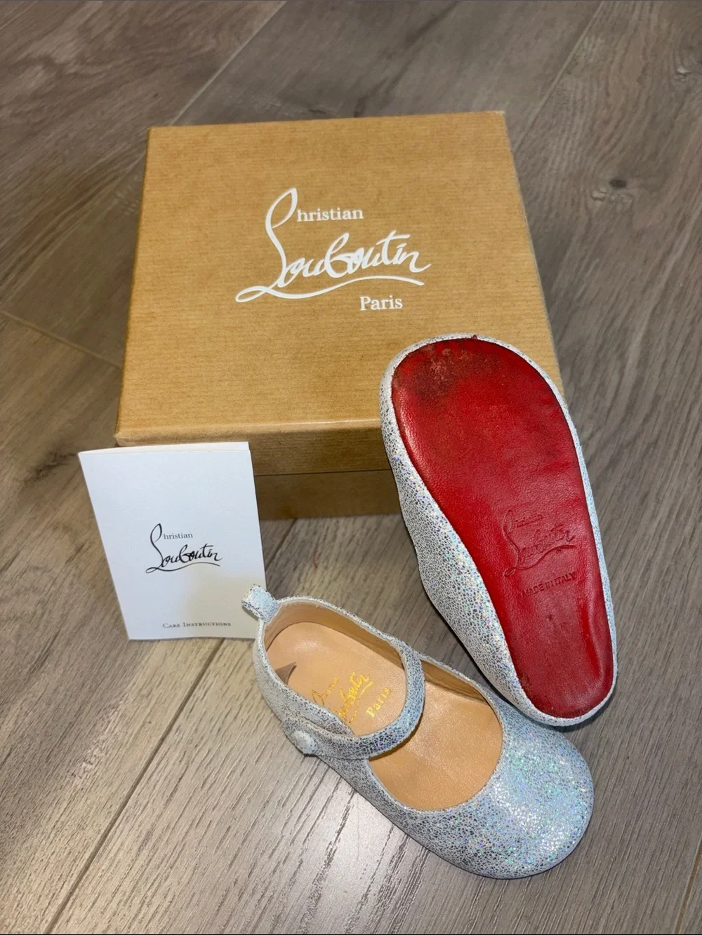 Christian Louboutin Silver Glitter Baby Love chick flat shoes